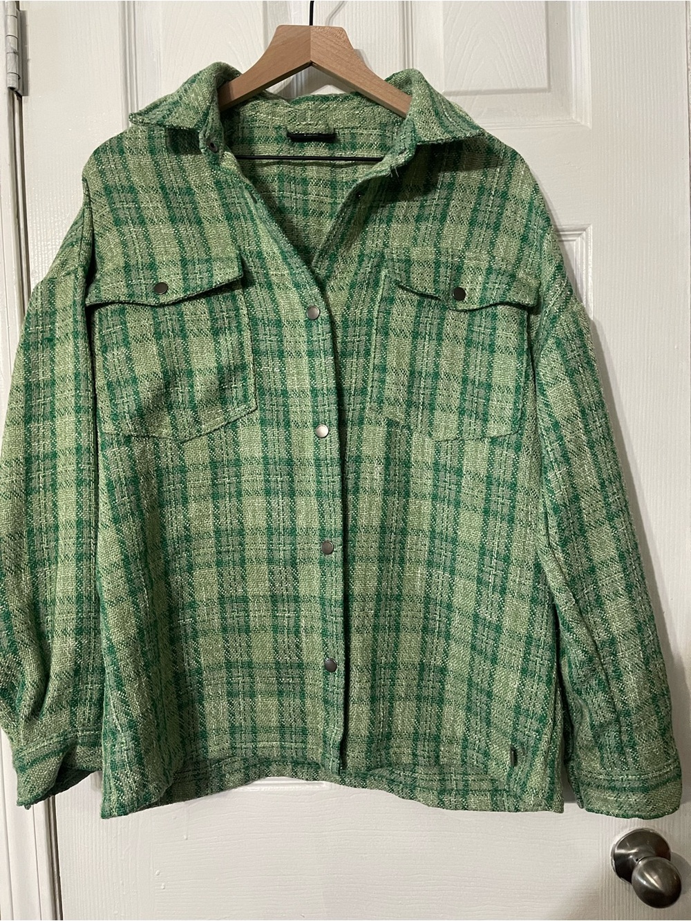 Green Plaid Button-Front Blazer Jacket